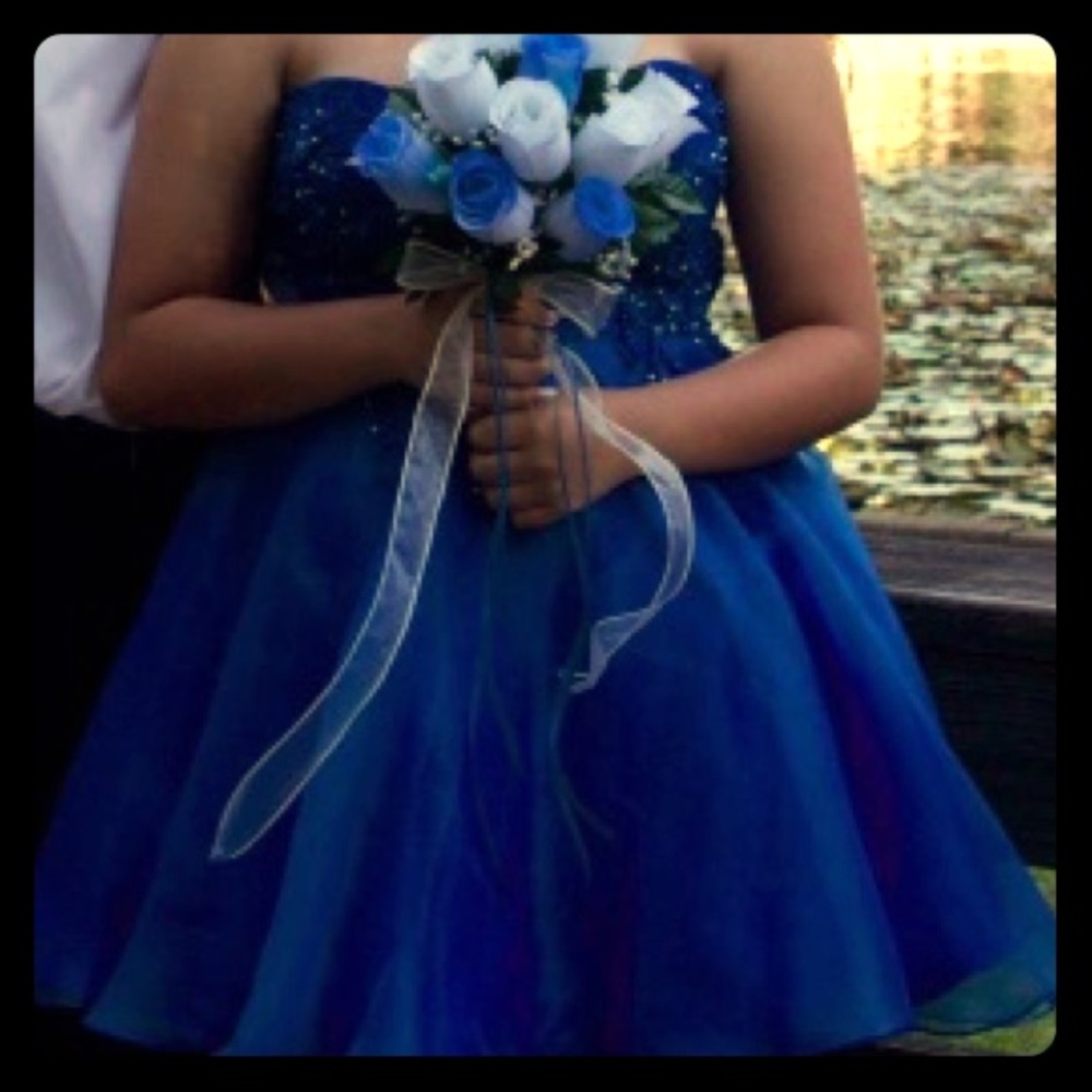 Mon Cheri Shorts Prom Dress - Size 10 - Blue